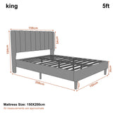 [Grey | King] Line drawing of king vertical line velvet bed frame, frame 158 x 208 x 104 cm with 150 x 200 cm mattress