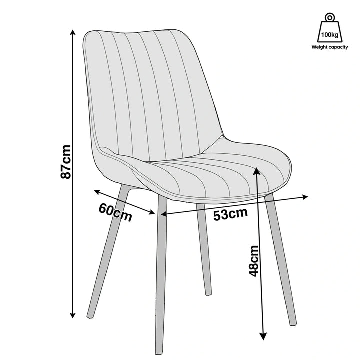 [Grey | Set of 2] Fabric dining chairs size graphic: 53W x 60D x 87H cm, 100kg weight capacity