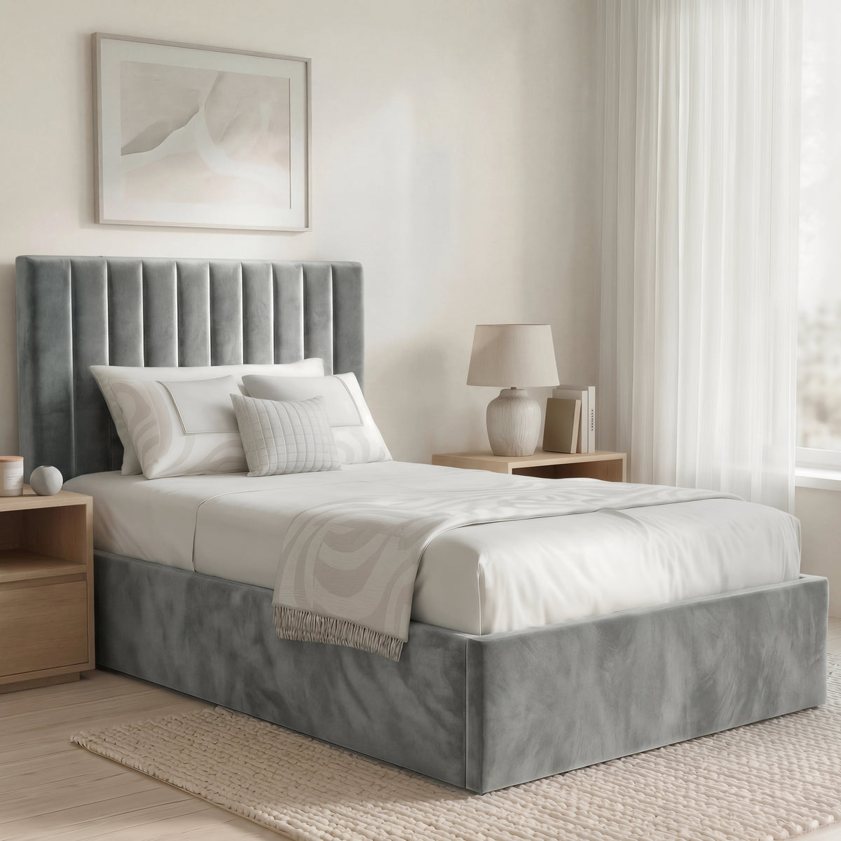 Vertical Line Ottoman Storage Bed Velvet Ottoman Bed Frame