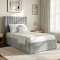 Vertical Single Ottoman Storage Bed Light Grey Velvet