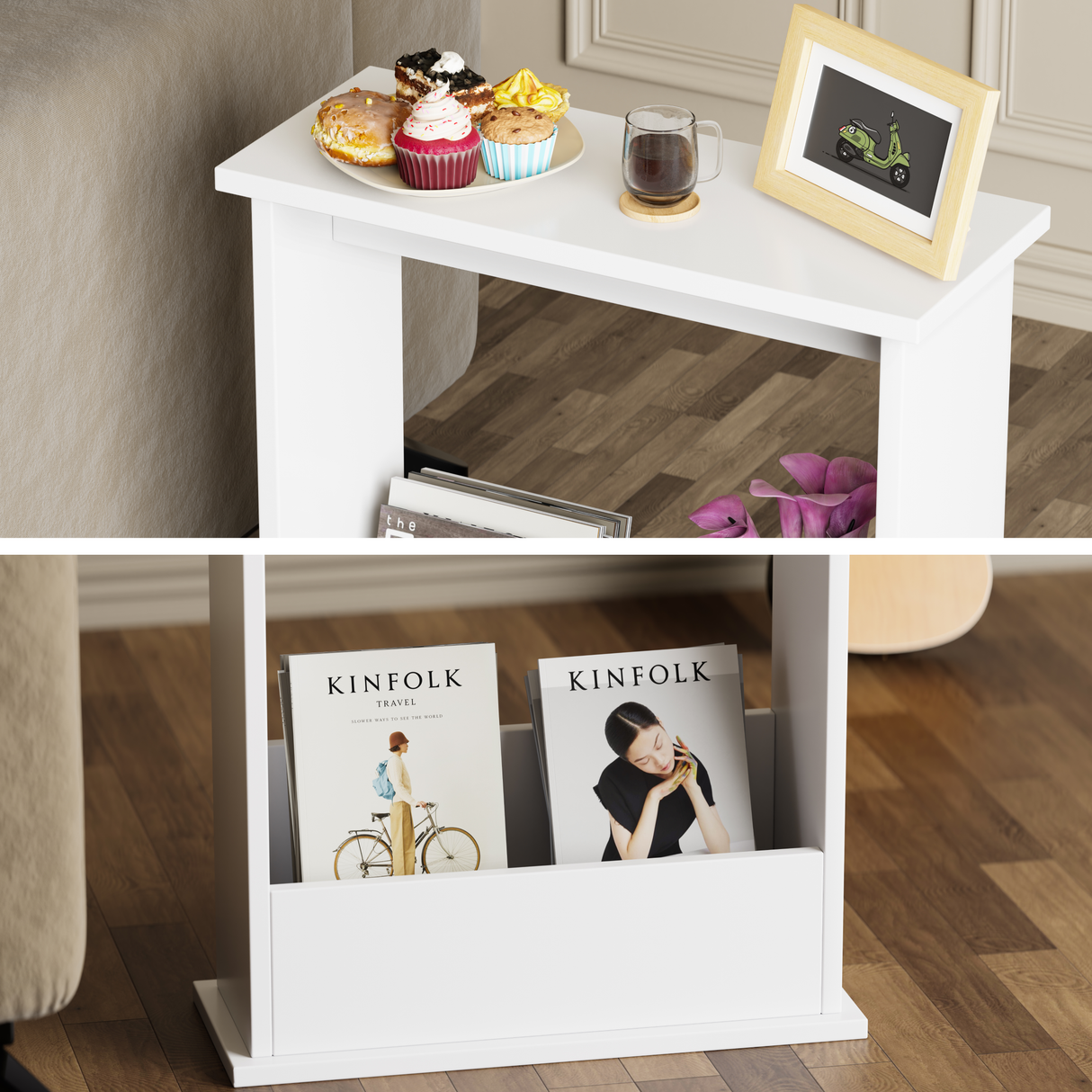 Very narrow side table for sofa – slim, stylish, and perfect for small spaces and convenience.