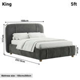[Dark Grey | King] Vynarae fabric bed frame 5ft dimensions diagram showing 188cm width 223.5cm length 117cm headboard