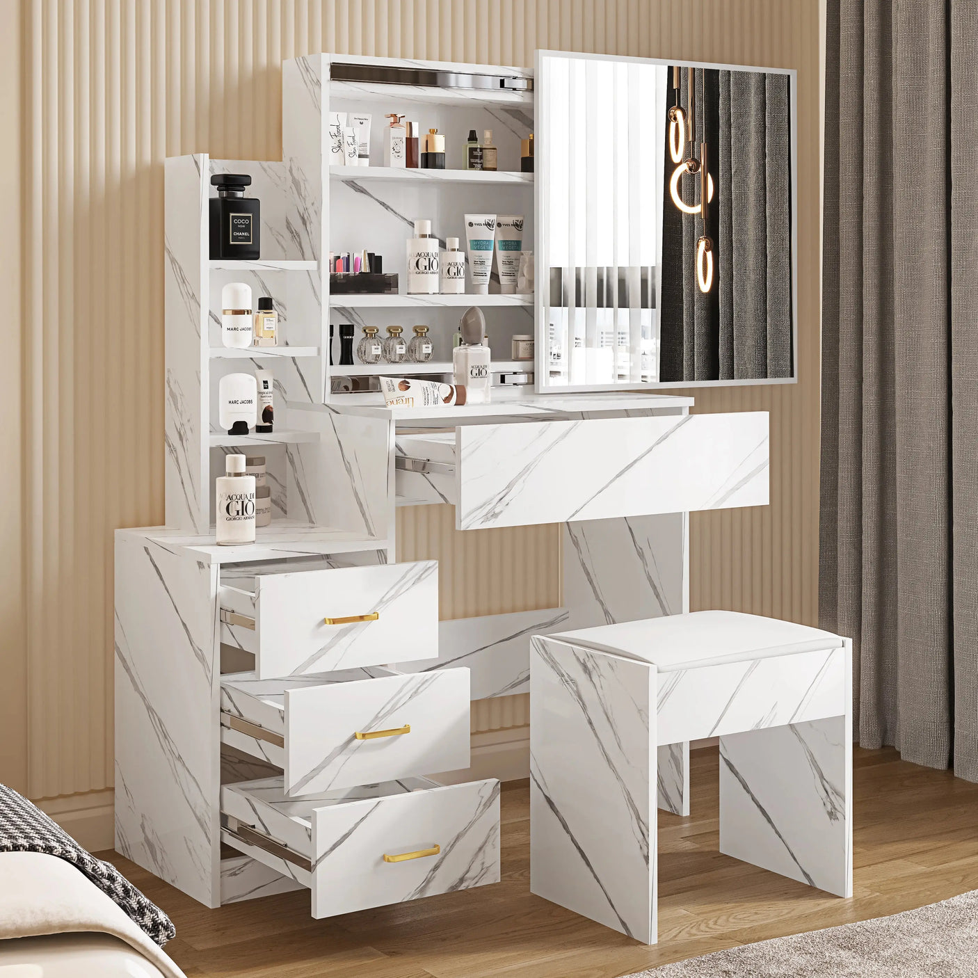 Dressing Table with Storage, Drawers and Mirror - Vanity Makeup Table