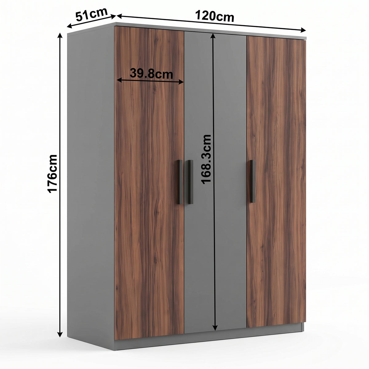 [Walnut] Dimension diagram showing 120cm width, 176cm height, 51cm depth, and interior measurements