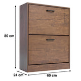 Dimensions of narrow shoe storage in walnut : width 60 cm, depth 24 cm, and height 80 cm.