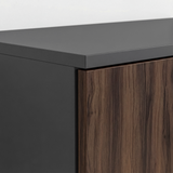 [Walnut] Top panel corner detail of walnut grey two finish wardrobe showing layered and defined edges