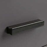 [Walnut] Close up of walnut grey drawer front with matte black wooden handle and smooth painted surface