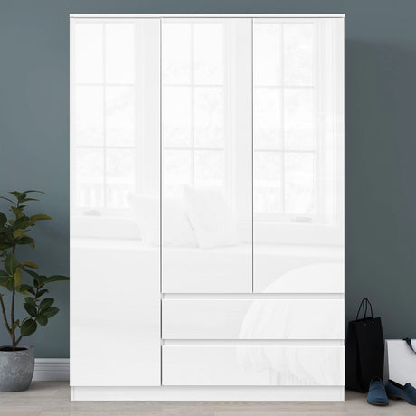 White 3-door wardrobe set with spacious storage and stylish design for any bedroom.