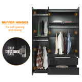 3-door wardrobe with buffer hinges for smooth and quiet door operation.