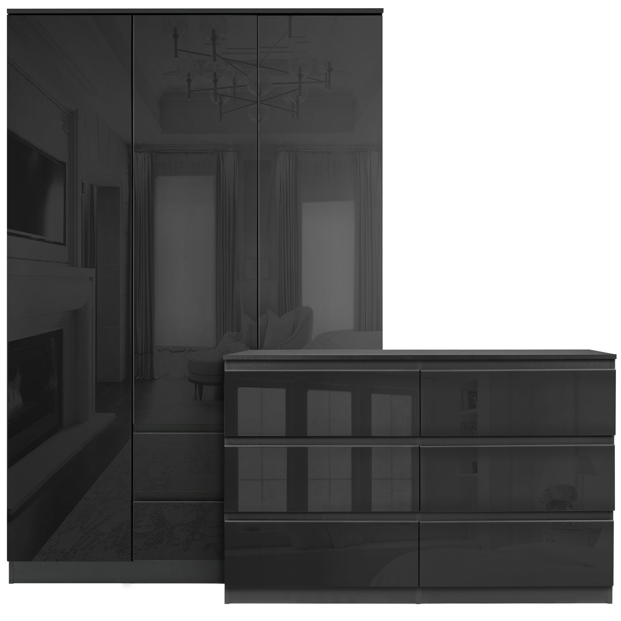 Black wardrobe chest drawer set stylish and spacious storage solution for bedrooms