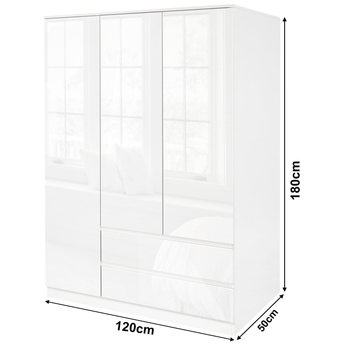 Wardrobe sale: White wardrobe with detailed dimensions for a perfect fit in your home.