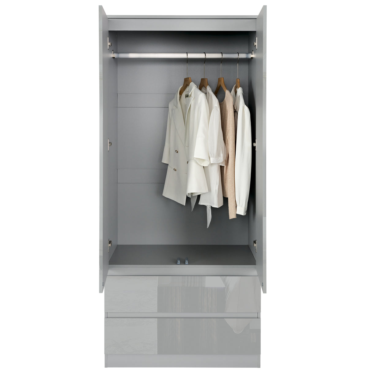 2-door wardrobe with drawers, offering spacious storage and a modern design.