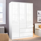 High Gloss 3 Door Wardrobe With Drawers And Shelves