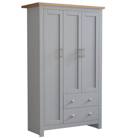 Grey wardrobes for small bedrooms with handles, perfect for compact storage solutions.
