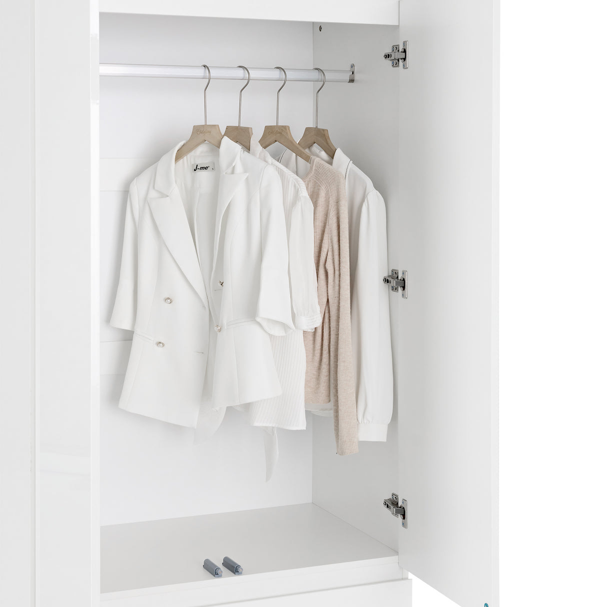 Sleek white wardrobe with spacious storage, perfect for organizing clothes and accessories.