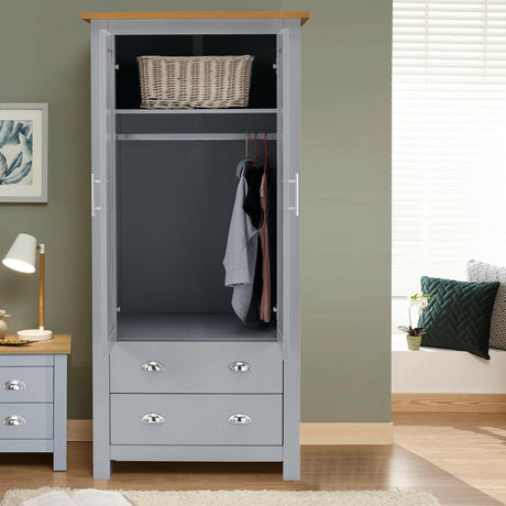 Wardrobe with shelves and drawers, providing versatile storage for clothes and accessories.