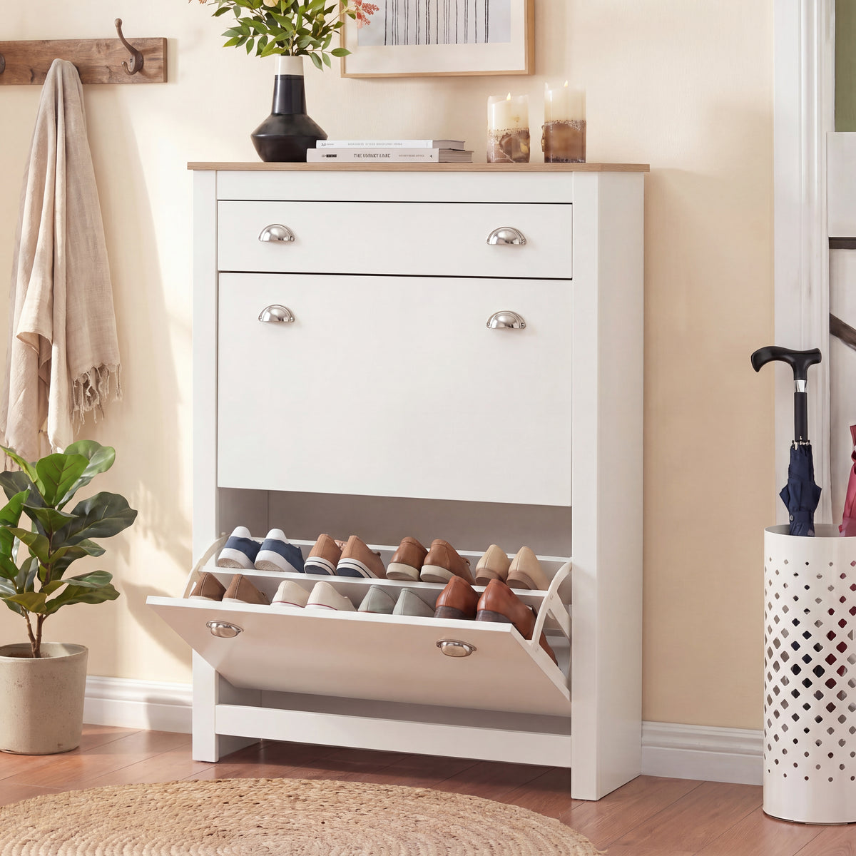 Shoe Cabinet Drawer 2 Door Slim Shoe Storage Unit