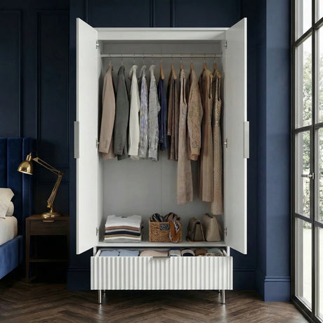 [White] Flutrina wardrobe interior with hanging rail and storage drawers