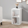 [2 Shelf | White] three-quarter shot of two-cubby low white cube bookcase with pampas in glass vase