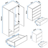 [White] 3 piece set dimensions: wardrobe 182.5x80x50cm, chest 88.5x70x40cm, bedside 41x33x32cm