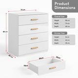 [White] Product dimensions diagram for a white 4-drawer chest showing overall height 80cm, width 70cm, and depth 40cm