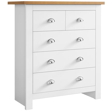 White 5 chest of drawers with handles modern and spacious storage for bedrooms and living spaces