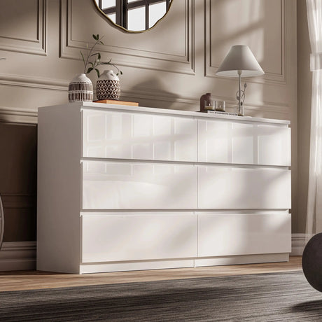 High Gloss Large 6 Drawer Chest of Drawers - Bedroom Dresser