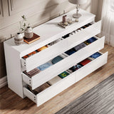 [White] High gloss 6 drawer chest front view with all drawers open showing storage capacity.