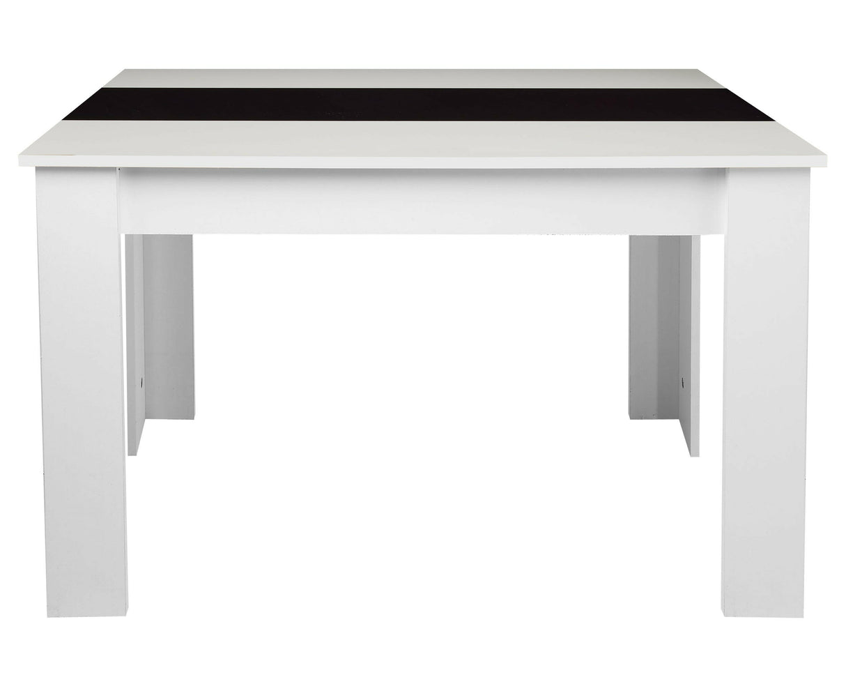 White and black dining table with a sleek, modern design, perfect for contemporary interiors.