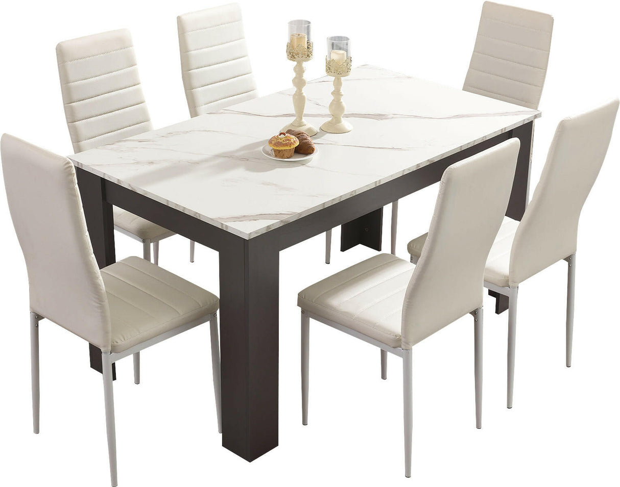 White and grey dining table set with elegant design, perfect for modern dining rooms.