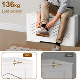 [White] Storage Chest - Wooden Box With Lid For Blankets, Clothes or Toys supports 136kg load, shown used as bench with 15mm thick top panel for durability.