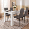 [4 Seater | Grey] White & Black Gloss 4-6 Seater Dining Table with four grey faux-leather chairs and a white rose 