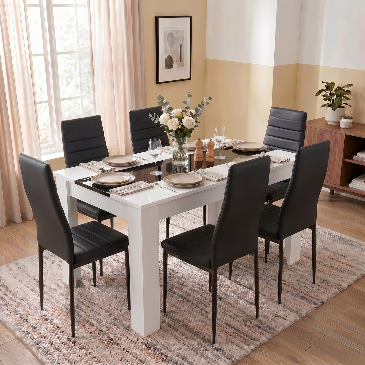 White & Gloss 4 6 Seater Dining Table Chairs Set