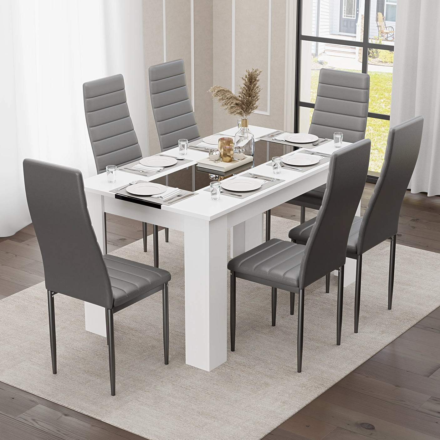 White & Black Gloss 4-6 Seater Dining Table and Chairs Set