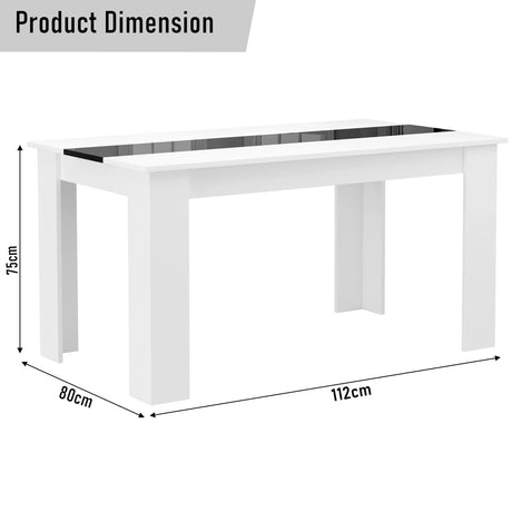 [4 Seater | White] 4 seater dining set table diagram: 112cm width, 80cm depth, 75cm height with central black inlay