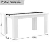 [4 Seater | Grey] labelled white gloss table drawing at 120 x 80 x 75 cm with black inset top, 4 seater set