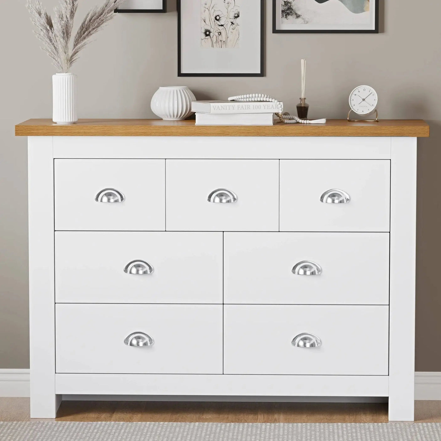 7 Drawer Wide Chest of Drawers - Large Bedroom Dresser