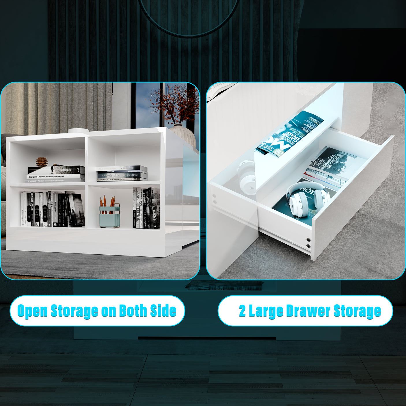 High Gloss Coffee Table With Storage & LED Lights