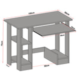 White desk with dimensions marked on a white background