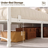 [White | King] Graphic showing 32 cm space under the white bed frame, with baskets and luggage stored below.