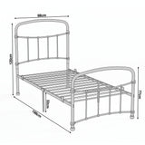 [White | Single] Dimension of a bed frame, 98cm(W) x 198 cm (L), with 32 cm clearance, headboard H120 cm, footboard H77 cm.