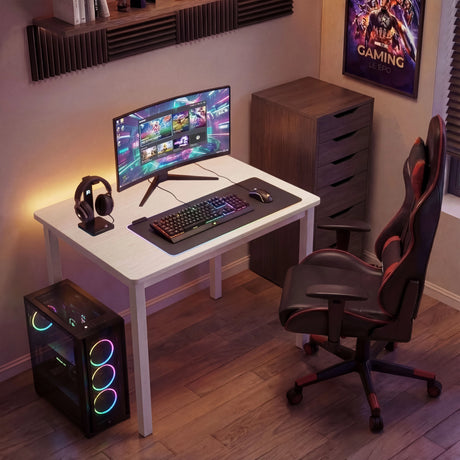 [80 x 50 cm] Gaming Desk 80cm angled in grey living room study corner with sash window, laptop