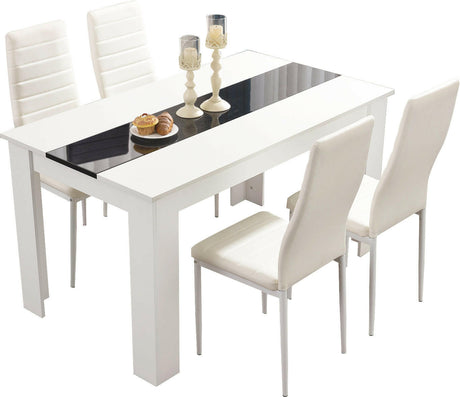 Elegant white dining set with a modern design, ideal for stylish dining rooms.