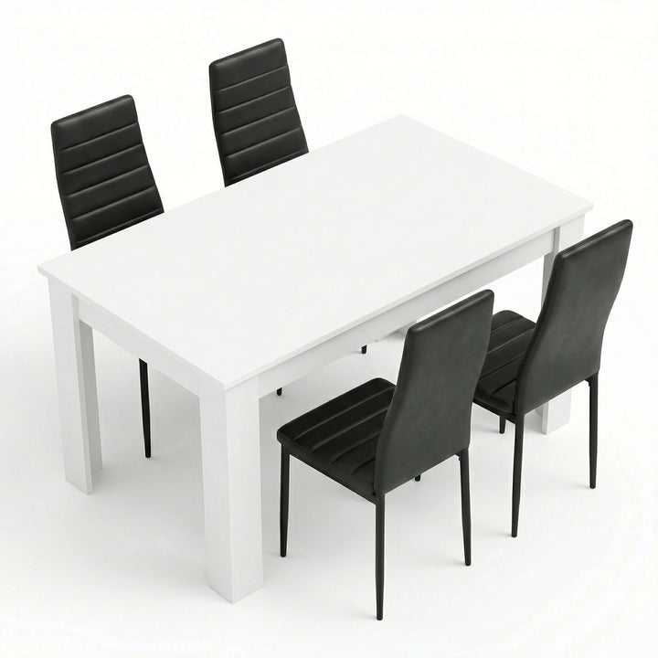 [4 Seater | Black] Dining Table and Chairs Set shown in two configurations — chairs tucked in for storage and pulled out for use around the table