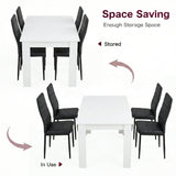[4 Seater | Black] Dining Table and Chairs Set shown in two configurations — chairs tucked in for storage and pulled out for use around the table