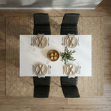 [4 Seater | Black] Dining Table and Chairs Set seen from directly above with four place settings, linen napkins, glassware, and a centrepiece