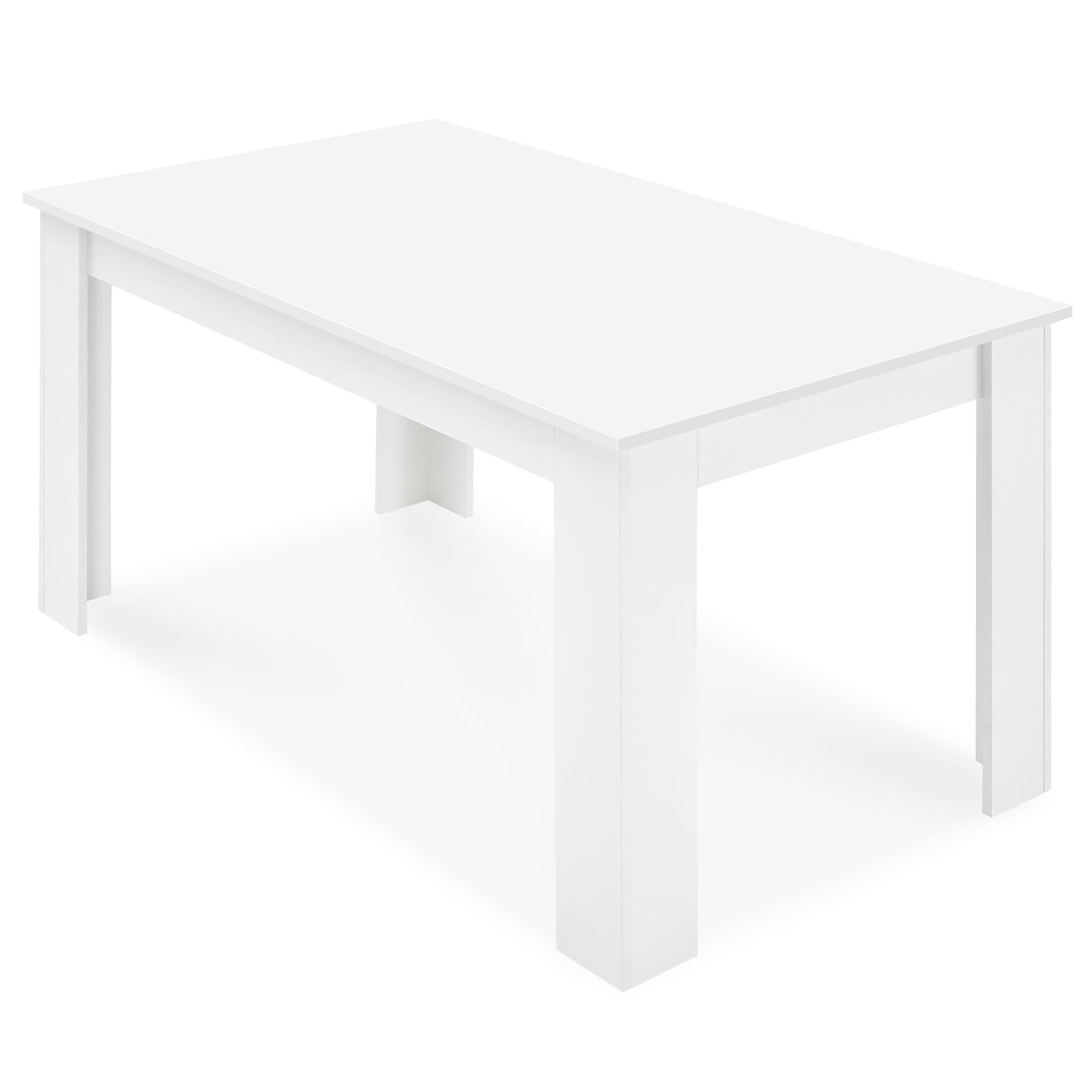 White dining table with a minimalist design, perfect for modern dining spaces.