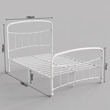 [White | Double] Size diagram showing 140x198cm frame, 120cm headboard, 77cm footboard, and 32cm under-bed clearance.
