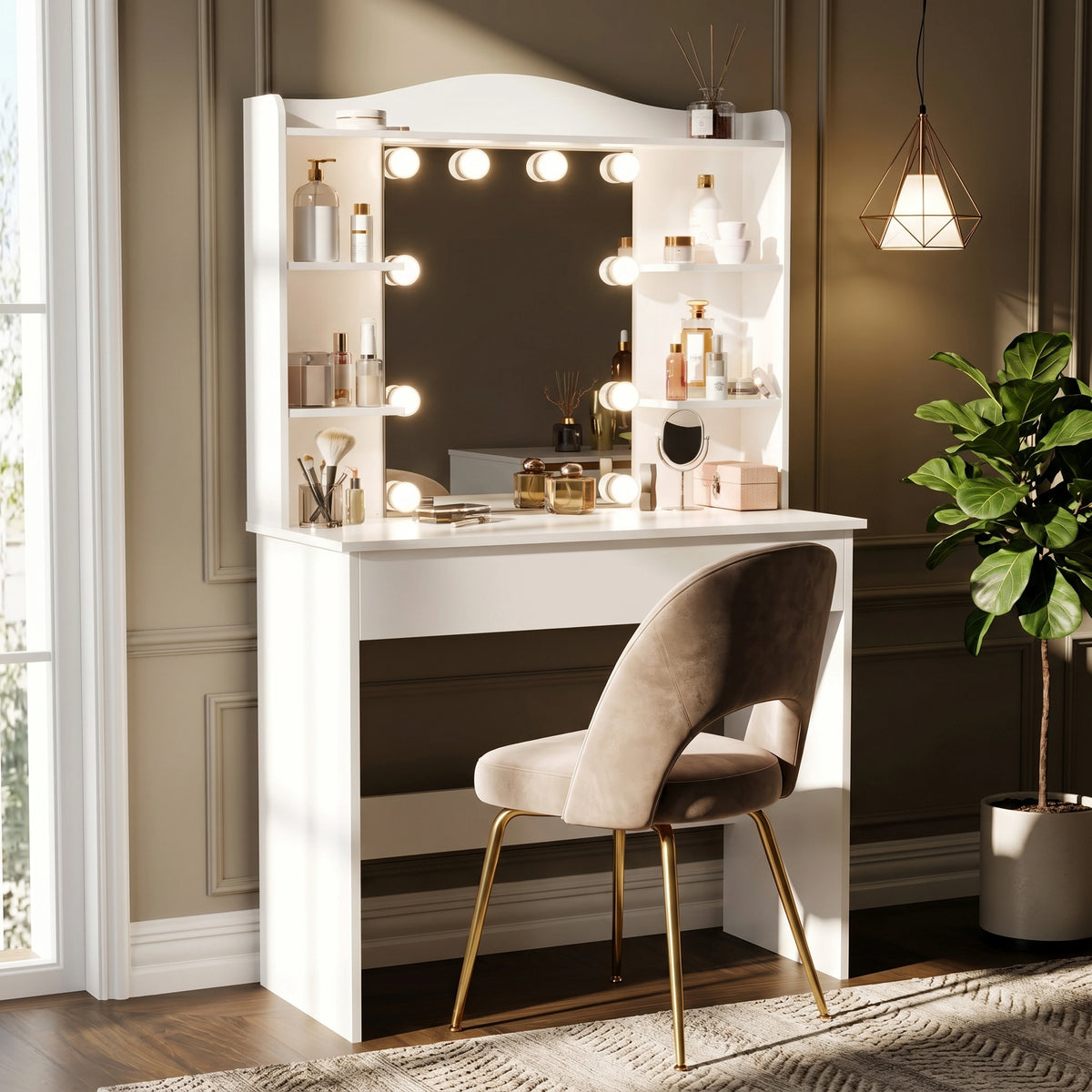 Dressing Table Mirror & Led Lights Makeup Vanity Desk