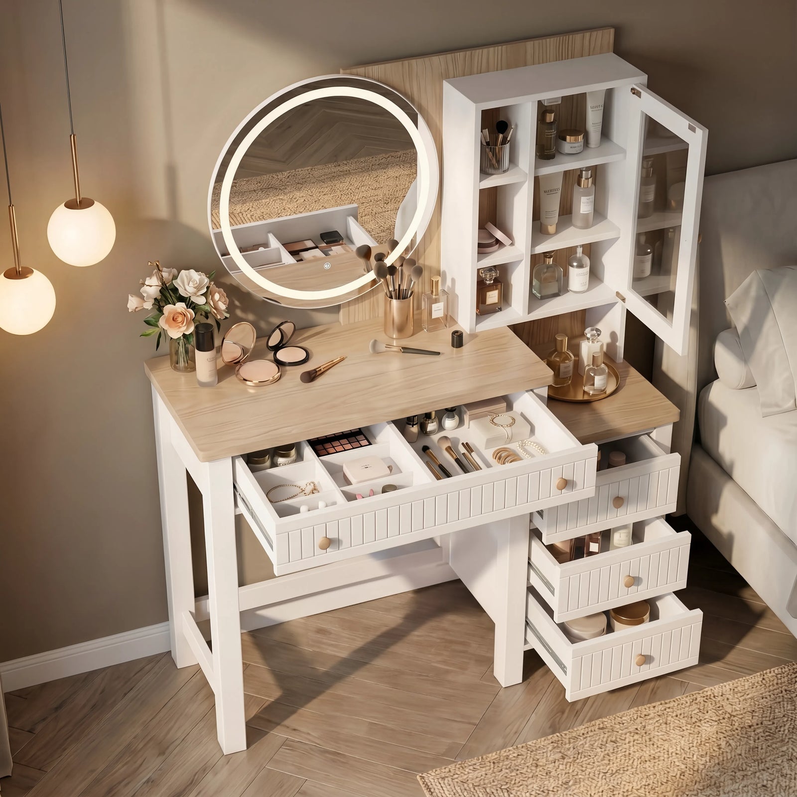 Linra Painted Dressing Table with LED Mirror and Storage